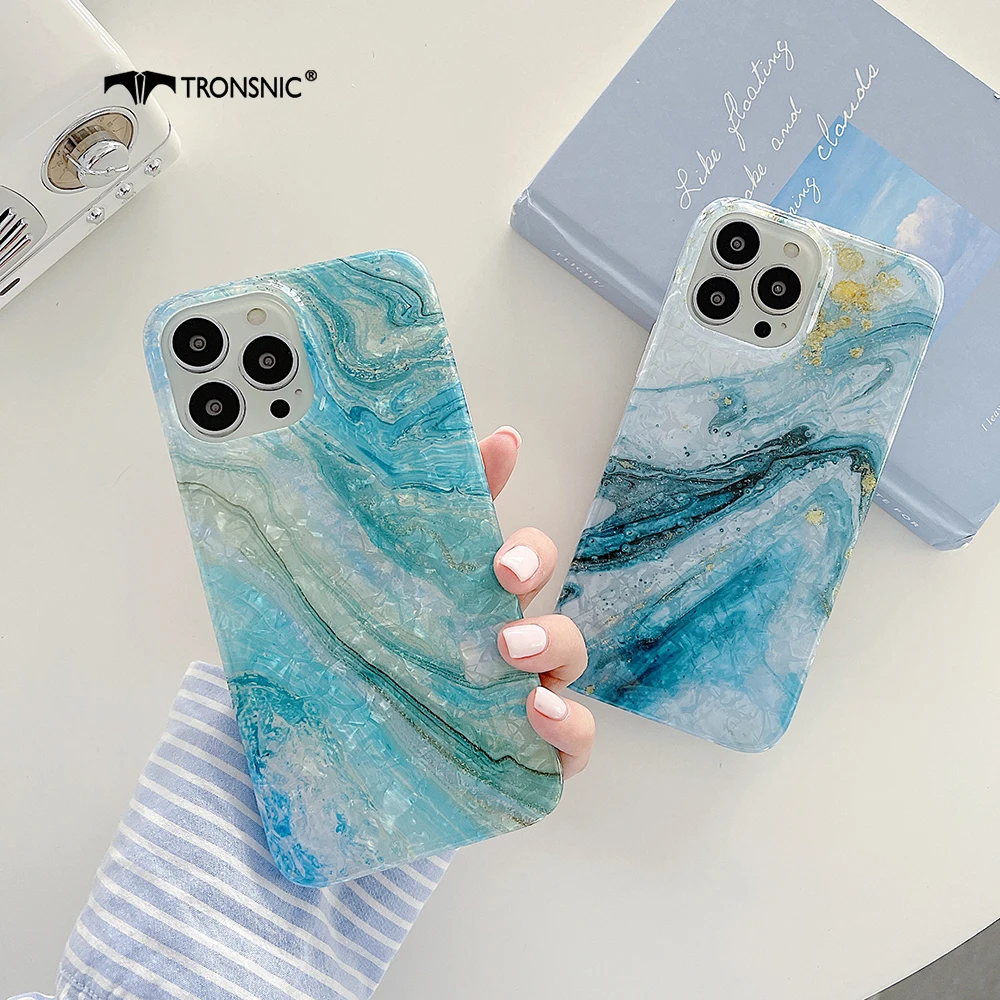 

Conch Marble Phone Case for iPhone 13 12 11 Pro Max XR Xs MAX Soft Luxury Gradient Shiny Silicone Case for iPhone 7 8 Plus Cover