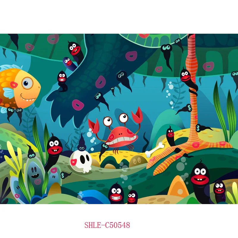 

SHENGYONGBAO Cute Cartoon Shark Backdrop for Kids Birthday Theme Party Decoration Baby Photo Background 210521 SY-01