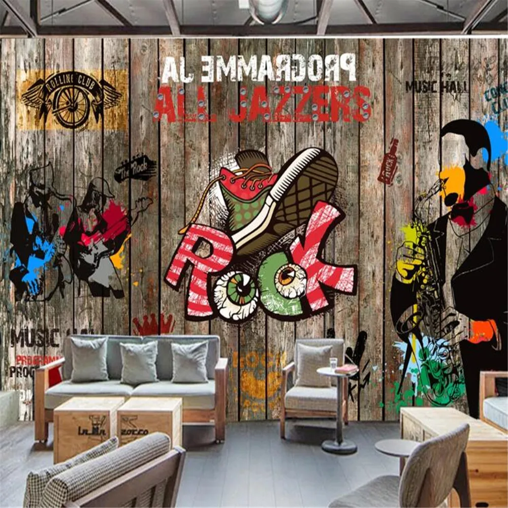 Milofi Европейская и американская деревянная доска pop rock bar KTV фон настенная живопись