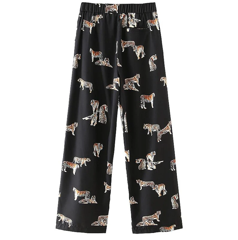 

Брюки женские винтажные с широкими штанинами, деловые Шикарные Длинные брюки в стиле ретро, с принтом тигра, с эластичным поясом и карманами...