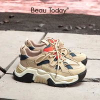 beautoday chunky sneakers women synthetic leather mesh mixed colors lace up platform ladies vulcanized shoes handmade 29414