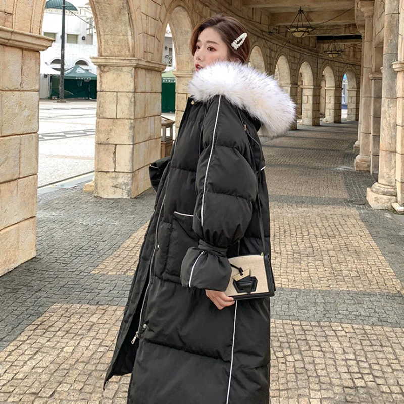 

2019 winter new style Korean version down jacket female long style loose white female coat large wool collar fashion lady coats
