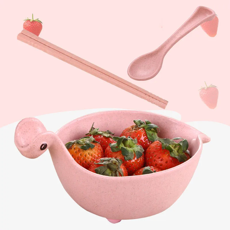 Wheat Straw Cartoon Tableware Sets Cute Dinosaur Plastic Chi