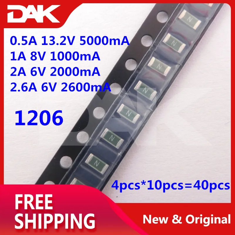 40 шт. комплект 1206 предохранитель SMD самовосстановление сбрасываемый 0.5A/1A/2A/2,6 каждый 10 штук - Цвет: 1206
