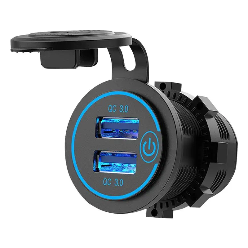

12V-24V USB Outlet Dual USB Car Charger Waterproof Cigarette Lighter Socket Mount Power Adapter 5V 3.1A for Car Marine Boat D5