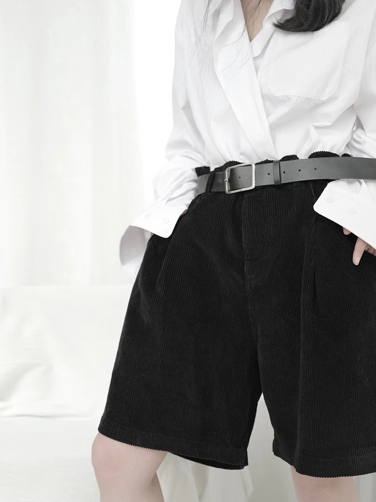 Женские вельветовые брюки Yamamoto темно-синие с высокой талией в японском стиле на