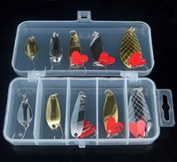 10pcslot assorted fishing lure set metal fishing baits bass spoon spinner bait with sharp fishing tackle box