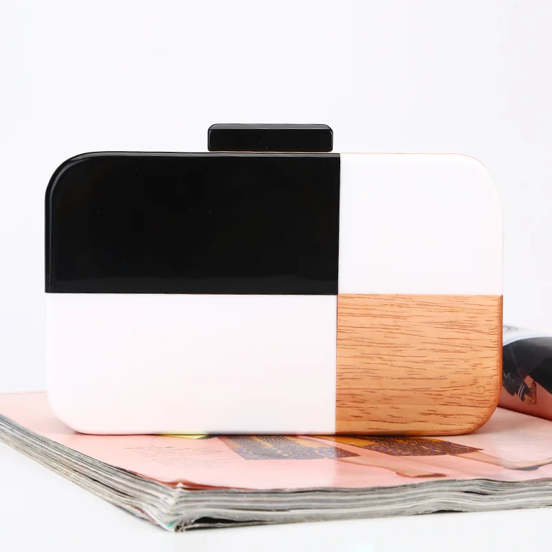 

Fashion Black White Stitching Color Evening Bag Women Luxury Handmade Acrylic Clutch Purse Handbag Ladies Wedding Party Clutches