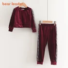 Bear Leaderвельветовые комплекты одежды для девочек; Модная детская футболка с буквенным принтом и штаны; Детский Повседневный Спортивный костюм; От 3 до 8 лет