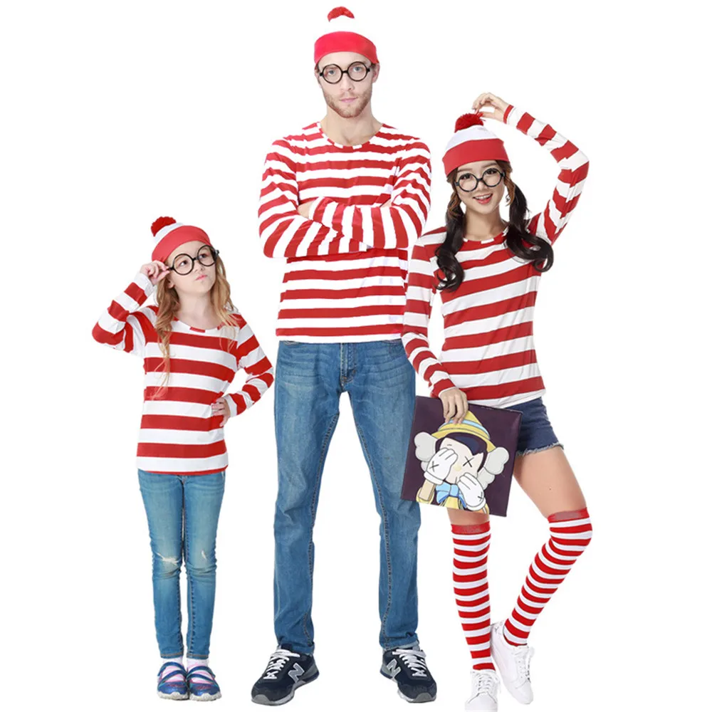Костюм для косплея Wally Waldo с героями мультфильмов родителей и детей рубашка в