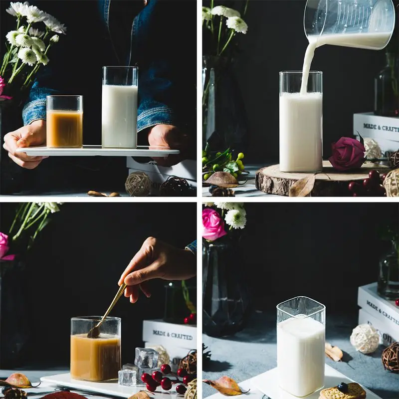 

Norbi Glass Cup High Temperature Resistant Square Transparent Glass Tea Milk Cup 250ml/370ml Mother's Day Gifts