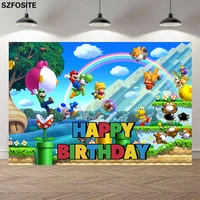 cartoon super marios bros photography backdrop kids birthday party decorate background blue game lugie vinyl photo banner props