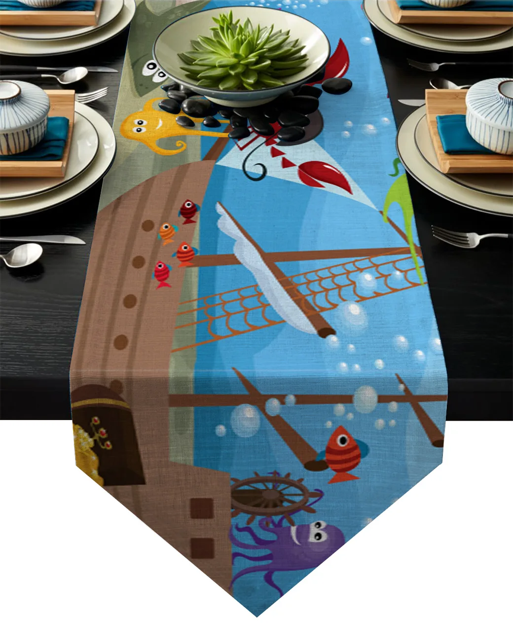 Морская рыба животное корабль коралл мультфильм свадебная настольная дорожка