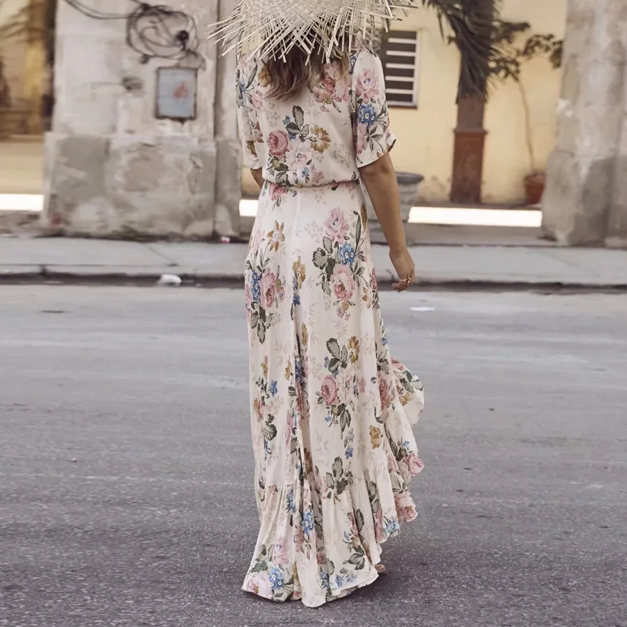 Платье макси в стиле бохо из 2020 вискозы и хлопка летнее платье с цветочным