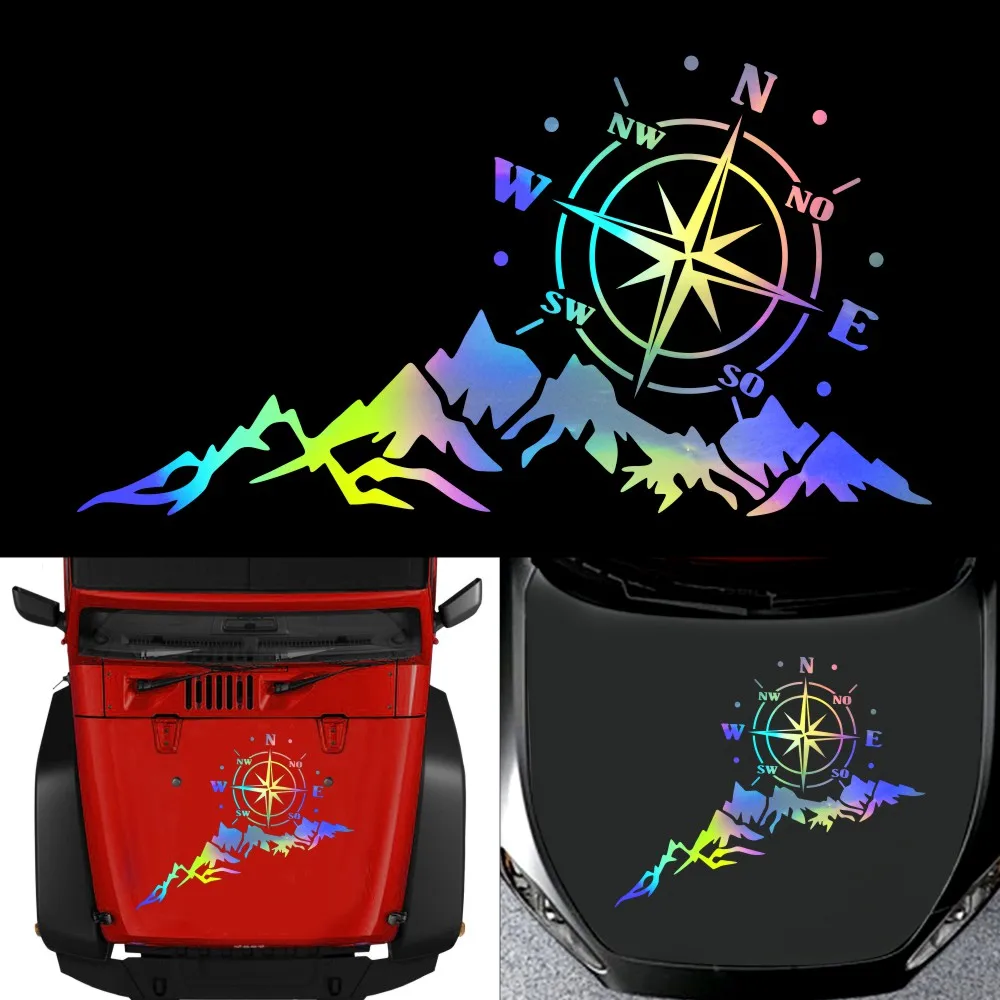 

D-1478 65*35 Cm Car Sticker Auto Compass Tree Mountain Rv Camper Car-styling Vehicle Reflective Decals Sticker Decor Accessories