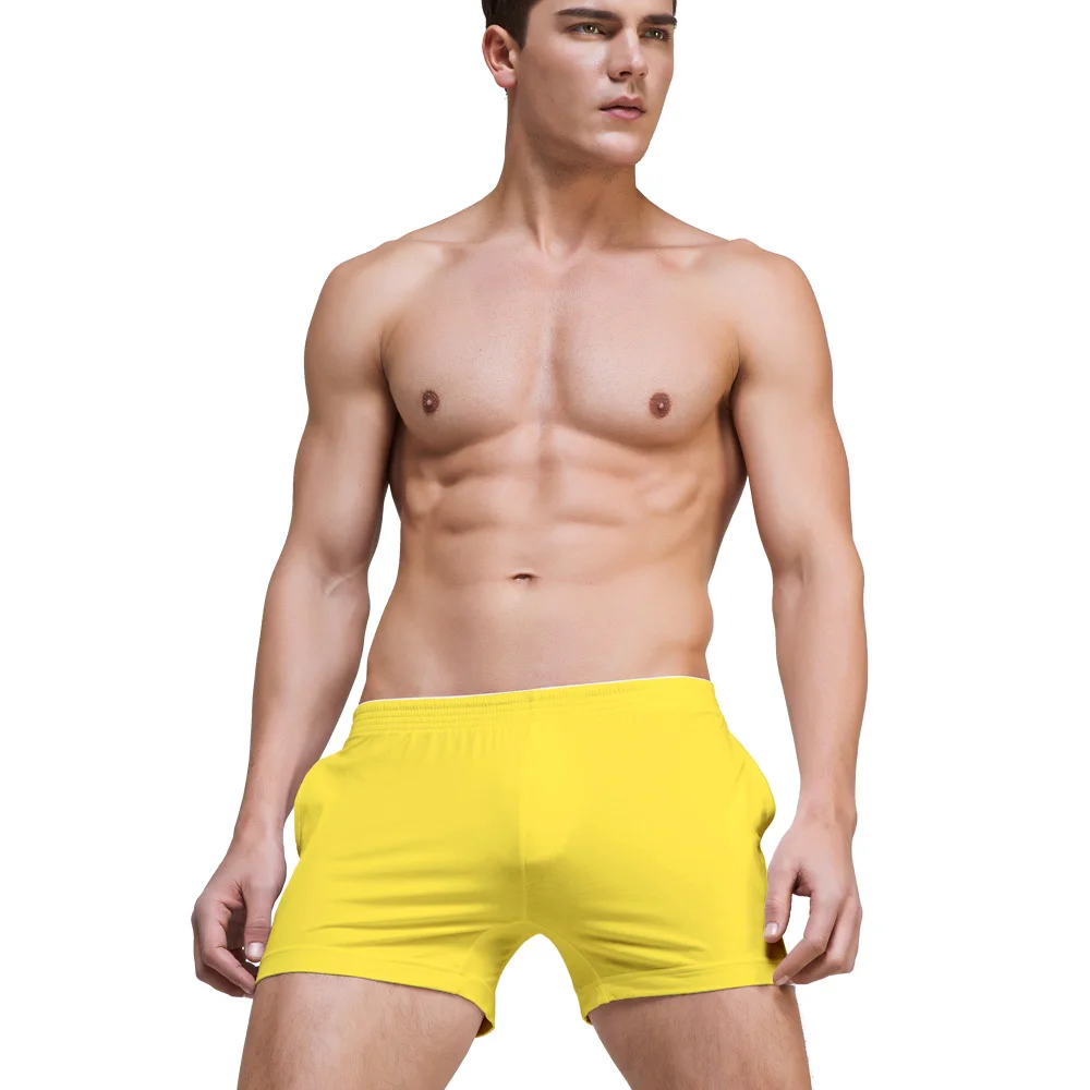 Yellow Мужские шорты для спортзала, спортивные шорты для фитнеса, шорты с эластичной резинкой на талии для бега, Короткие трусы для бега, уличная одежда из модала, одежда для тренировок - Цвет: Yellow