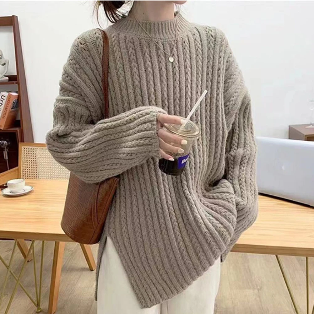 

Кашемировый свитер, женская мягкая восковая блузка, зарубежный ленивый Стильный пуловер, модные ретро топы с завязками и разрезом, женская ...