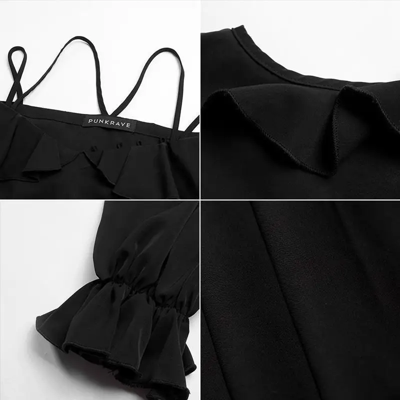 Женское платье с длинным рукавом PQ508LQ комбинация в стиле панк С Гофром и оборками