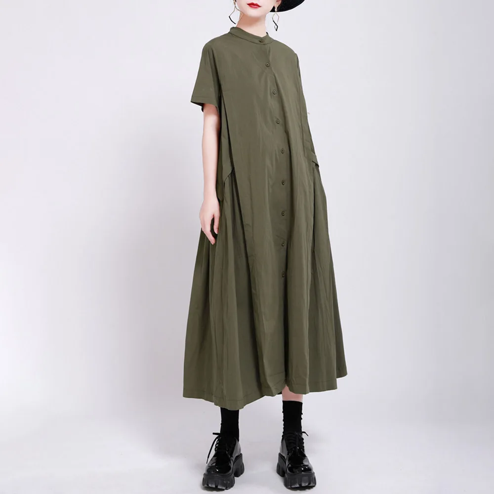 

Women Dresses Japanese Solid Color Cotton And Linen Stitching Over-the-knee Dress Female Hot Summer Dresses