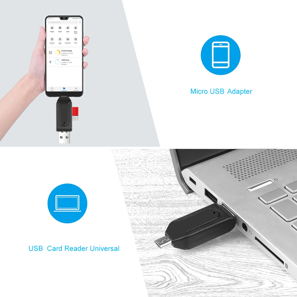Кардридер Kebidu 2 в 1 USB OTG универсальный кардридер Micro TF/SD удлинитель для телефона