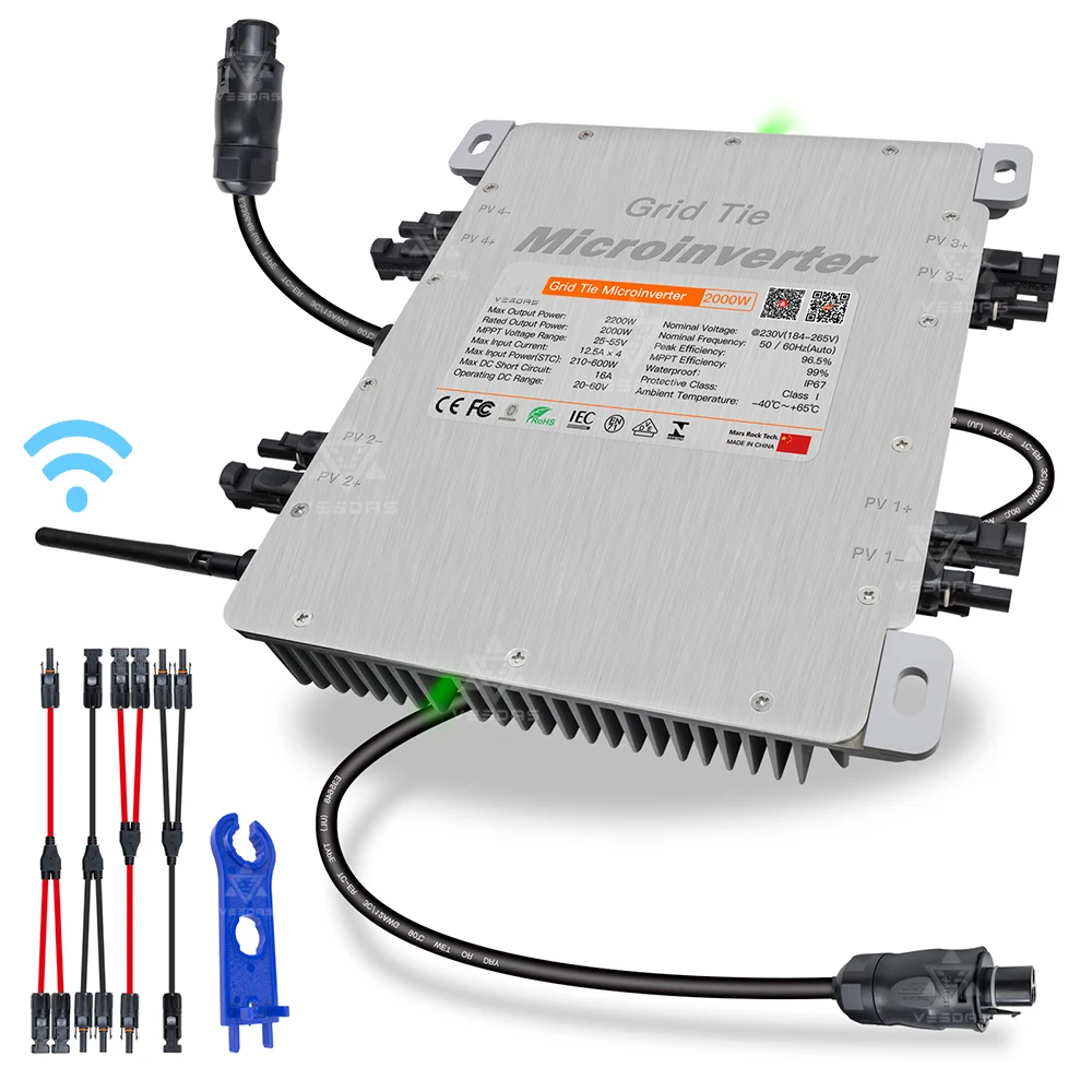 

INMETRO 2000W 4 MPPT Solar Microinverter IP67 On Grid Tie Inversor Pure Sine Wave Converter 2.4G WIFI For 350 400W 500W PV