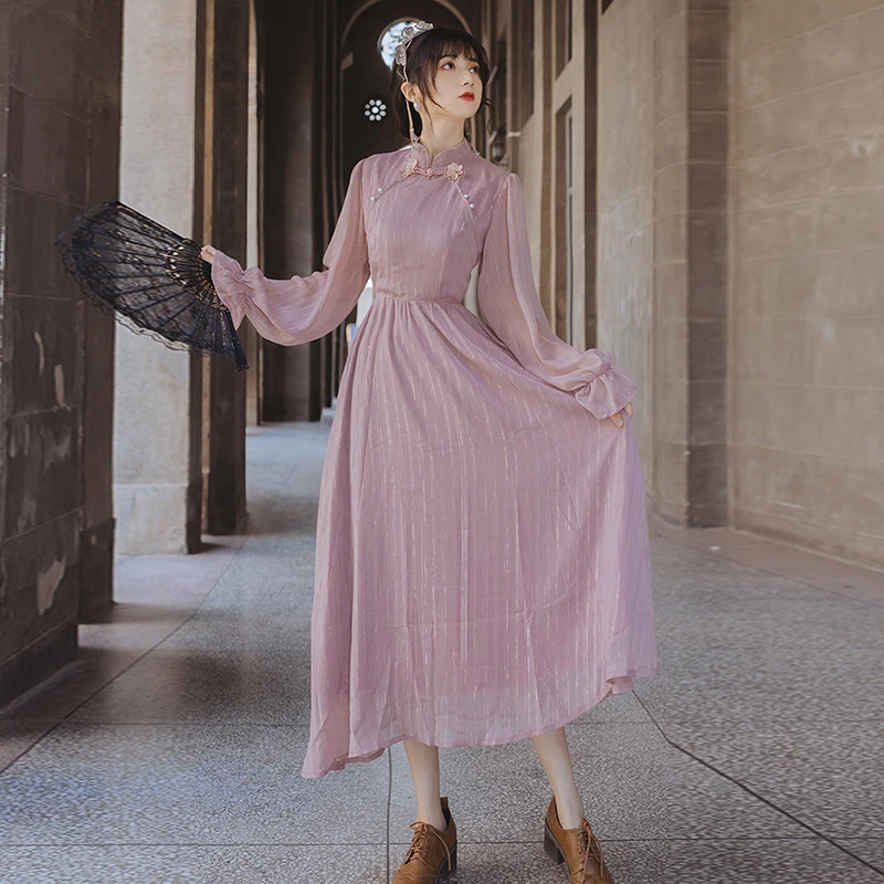 2021 Элегантное длинное шифоновое женское платье до середины икры стенд с полным