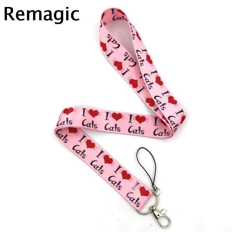 С надписью I Love Cat творческих шнурки держатель для карт студентов с завязками на