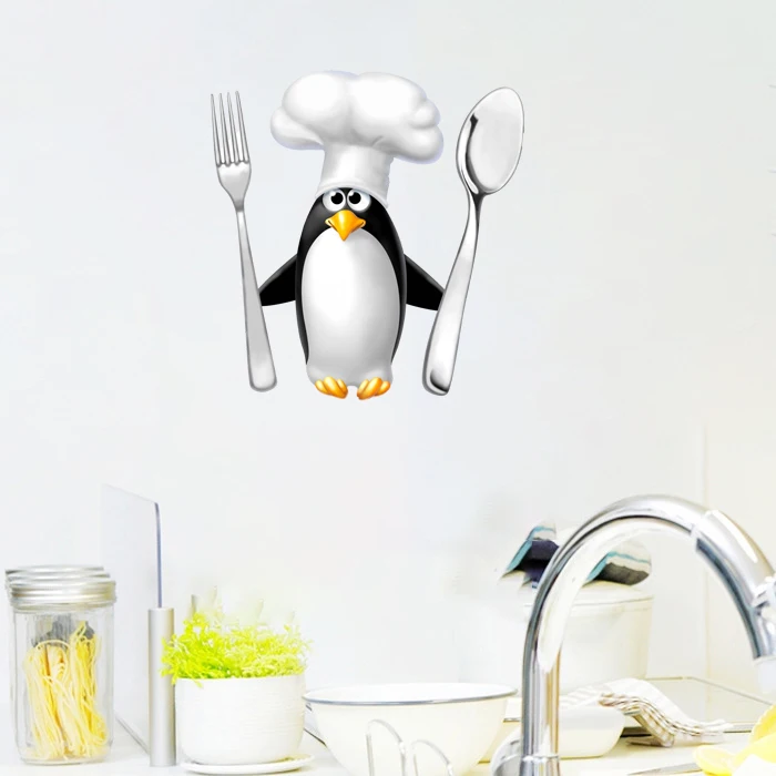 Three Ratels QC157 Funny Penguin chef refrigerator Decal kitchen sticker