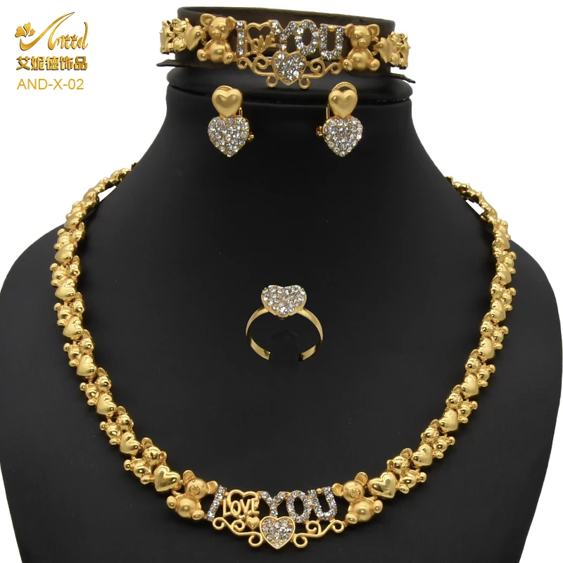 

ANIID Xoxo Necklace Sets For Women Bear Gold African Wedding Dubai Arab Jewelries Earrings Bracelet Ring Nigeria Jewelry Plated