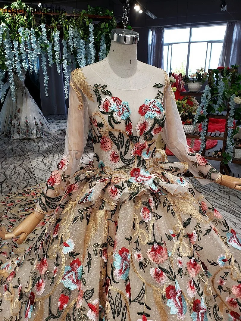 Женское вечернее платье с цветочным принтом разноцветное кружевное круглым