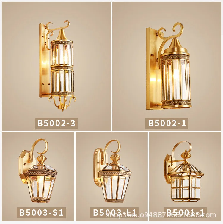 European Outdoor Wall Lamp Brass Waterproof American Balcony Corridor Courtyard Outdoor Villa Door External Wall Gold Wall Light