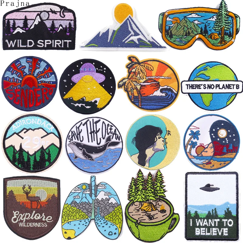 

Space UFO Applique Iron On Patches For Clothing Stickers Outdoor Adventure Patch Nature Travel Embroidered Patches On Clothes