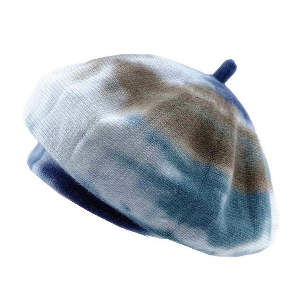 BPP Winter Beret Hat For Women Artist Tie-Dyed Wool Cotton Wild Knitted Hat Elegant Fashion Beanie Cap Beret Warm Hat Unisex