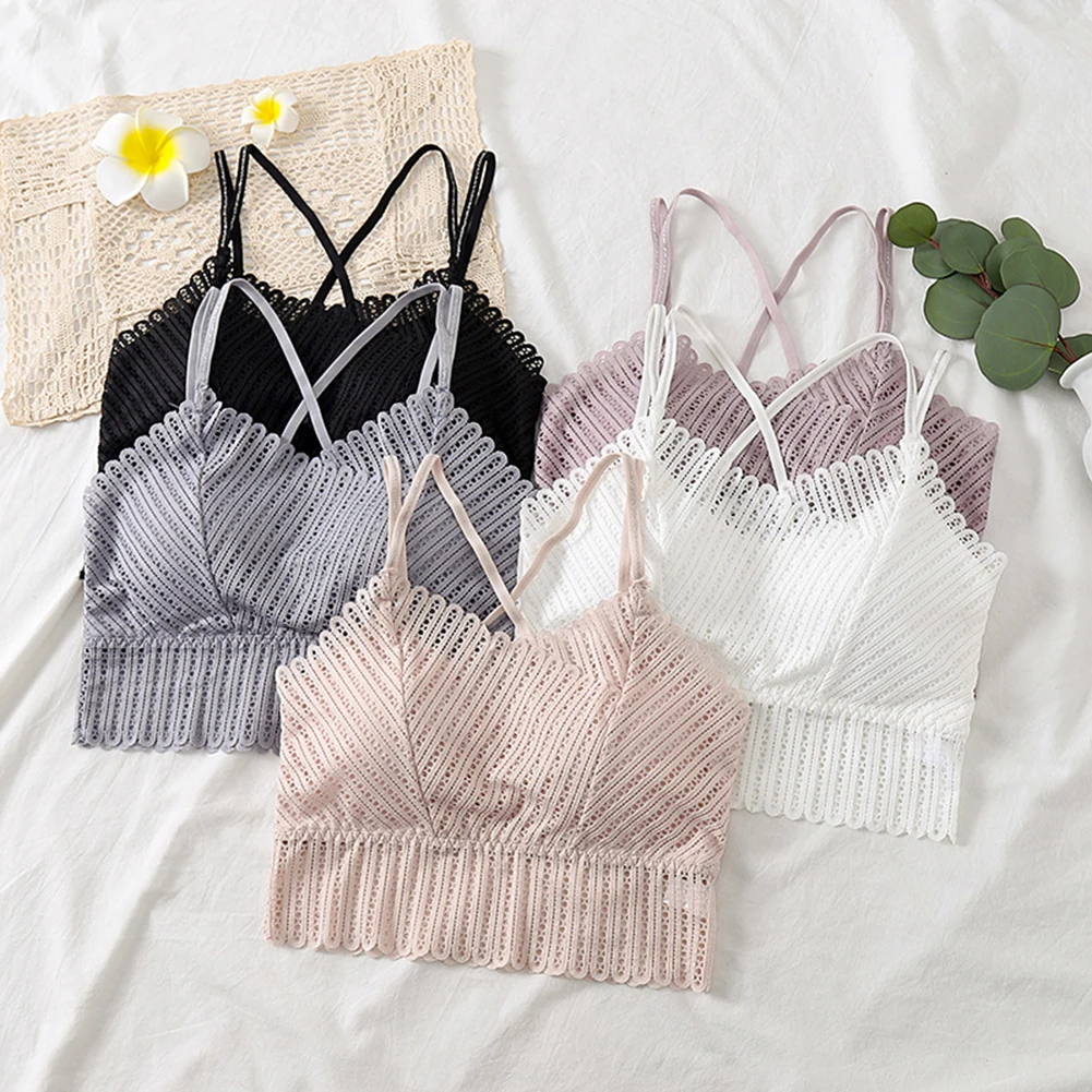 

Женские кружевные бесшовные обернутое вокруг груди бюстгальтер нижнее бельё для девочек на Хлопчатобумажной Подкладке одноцветное Нижнее...