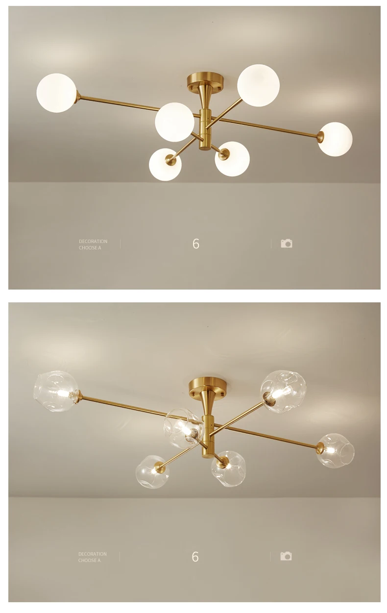 Modern Luxury Copper Chandeliers Lighting Gold Frame Ceiling Hanging Lamp For Living Dining Room Kitchen Loft Glass Ball Lustre crystal chandelier