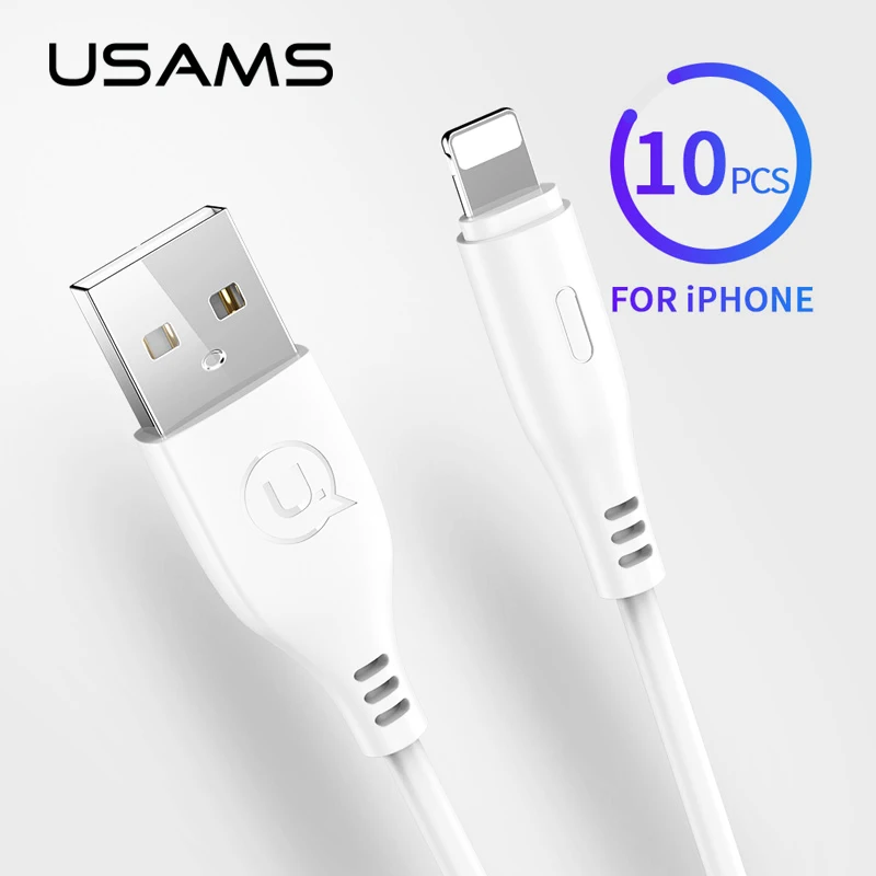 USAMS 10 шт./партия кабель для быстрой зарядки и передачи данных iPhone 11 x xs 8 7 6 6s 0 25 м 1 2 А