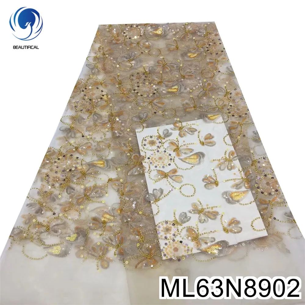 

Красивая кружевная ткань с блестками для платья, сетчатая вышивка, сетчатая кружевная Французская ткань ML63N89