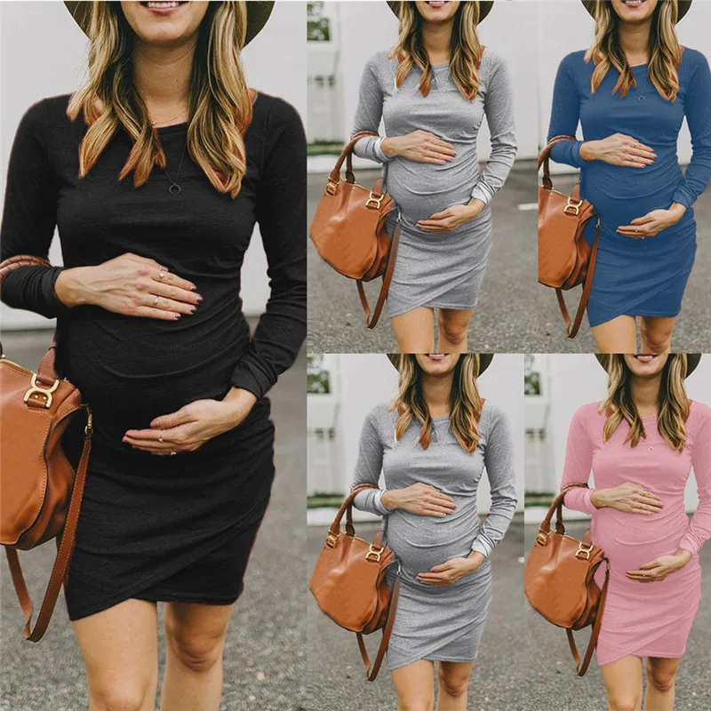 

Women Casual Irregular Dresses Spring Long Sleeve Pregnant Dress O-Neck Pregnant Clothing Loose Mini Dress For Women