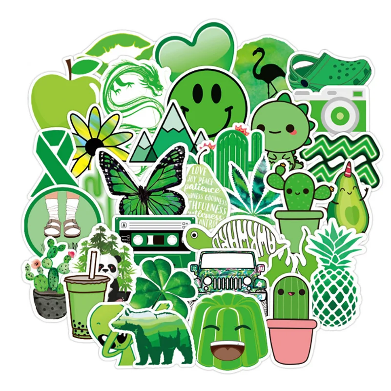 

10/30/50PCS Green Plants Cute Animals Small Fresh Graffiti Stickers Laptop Trunk Car Waterproof Stickers Decoration Wholesale