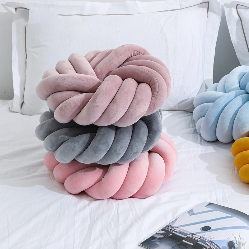 

Soft Plush Knot Cushion Solid Color Round Hand Woven Cushion Throw Pillow DIY Hand Knit Sofa Back Cushions Home Decor Pillows
