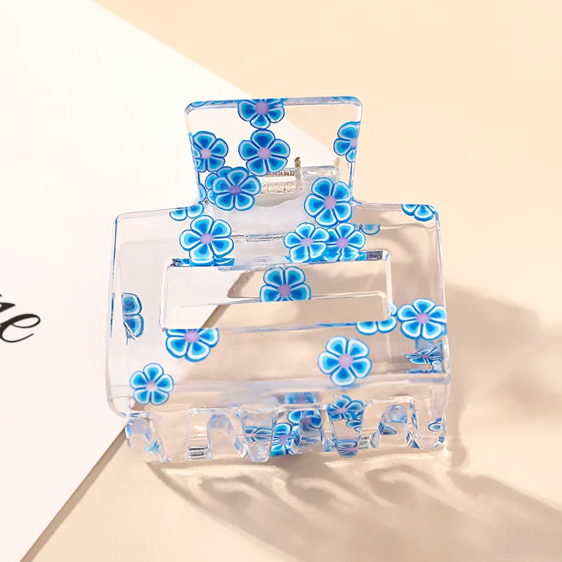 

Fashion Women Acrylic Hair Claws Square Transparent Hair Clip Girl Crab Clamps Flower Fruit Hair Claws Lady Hair Accessories