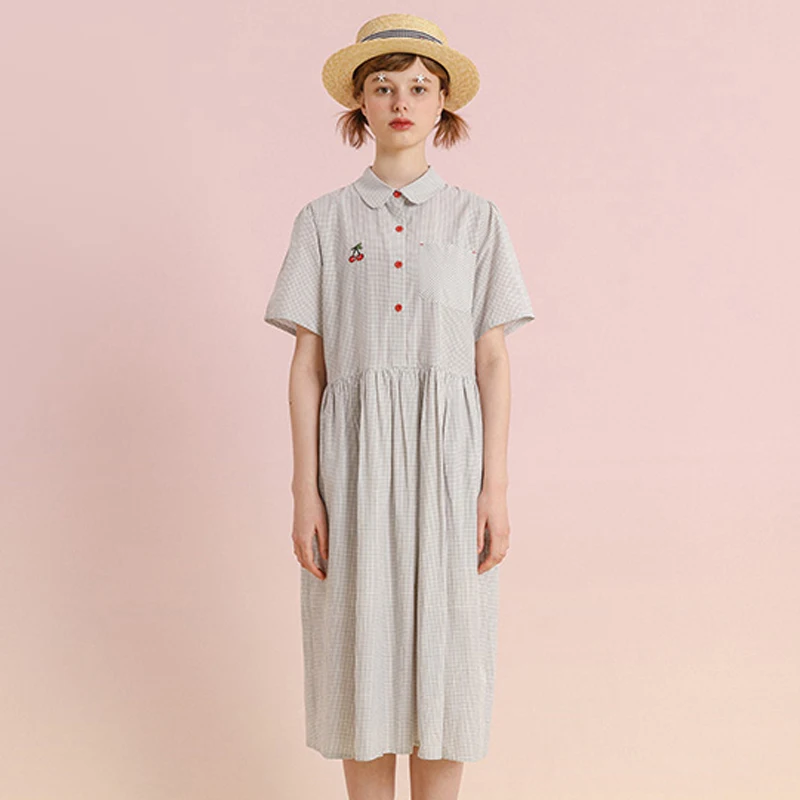 Женское клетчатое свободное платье в полоску летнее Хлопковое до середины икры с