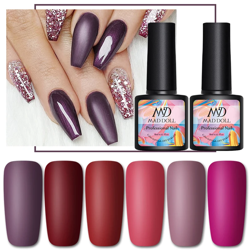 MAD DOLL 1 бутылка 8 мл УФ сливового цвета Гель лак для ногтей долговечный украшения