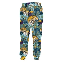 funny animal tiger birds green leaves novelty patchwork pattern new sweatpants oversized casual breathable sport quick dry pants