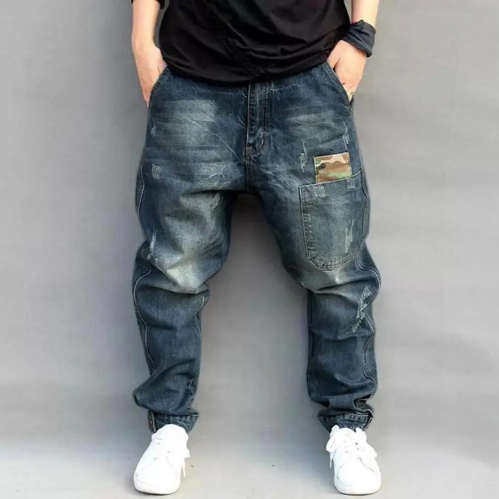 

80% Dropshipping!!Man Pants Mid Waist Double Pocket Zip Closure Worn Man Jeans for Outdoor Activity