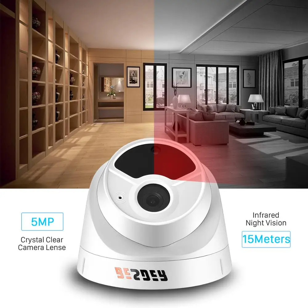Besder H.265 1080P 3MP 5MP камера безопасности домашняя купольная ip-камера Аудио встроенный микрофон 48 в PoE P2P ONVIF Email Motion Detect