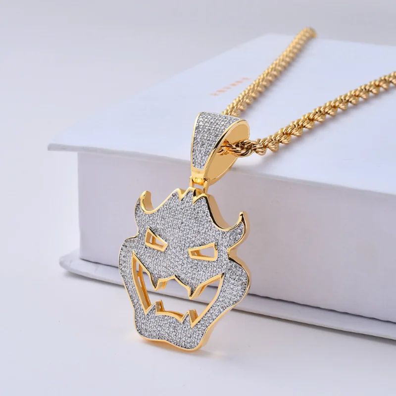 В стиле хип-хоп AAA кубический циркон личность ожерелье с подвеской-маской рок