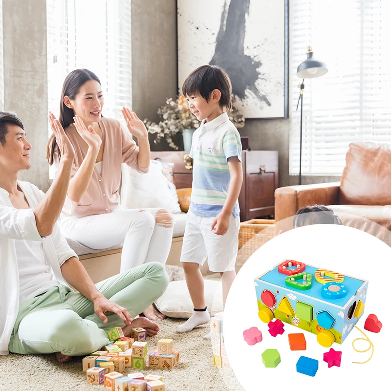 

Wooden Colorful Trailer Shape Kids Multi-Functional Classic Practical Number Cognitive Cart Blocks Funny Educational Toys