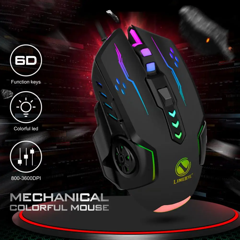 

V7 Usb Wired Gaming Mouse Computer 6 Buttons 3600dpi Colorful Led Light Optical Gamer Mice for All Laptops USB Port Adapter