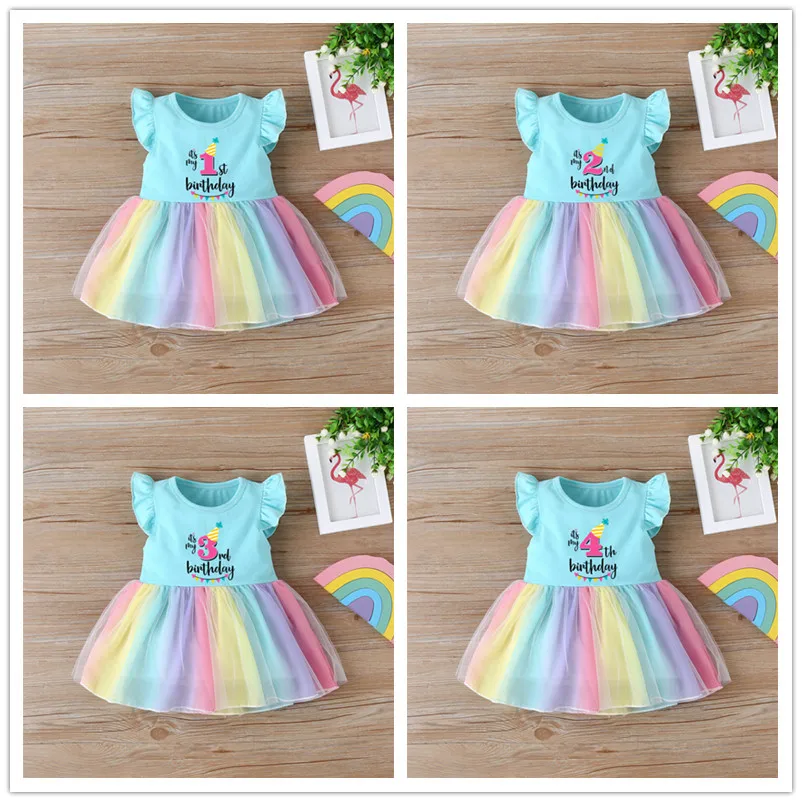 

Baby Girl Clothes 1nd 2nd 3nd 4nd Birthday Dress Outfits Girls rainbow Dresses Cartoon Clothes Girls Casual Vestidos